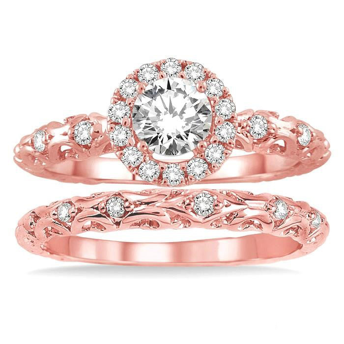 Round Shape Halo Diamond Wedding Set