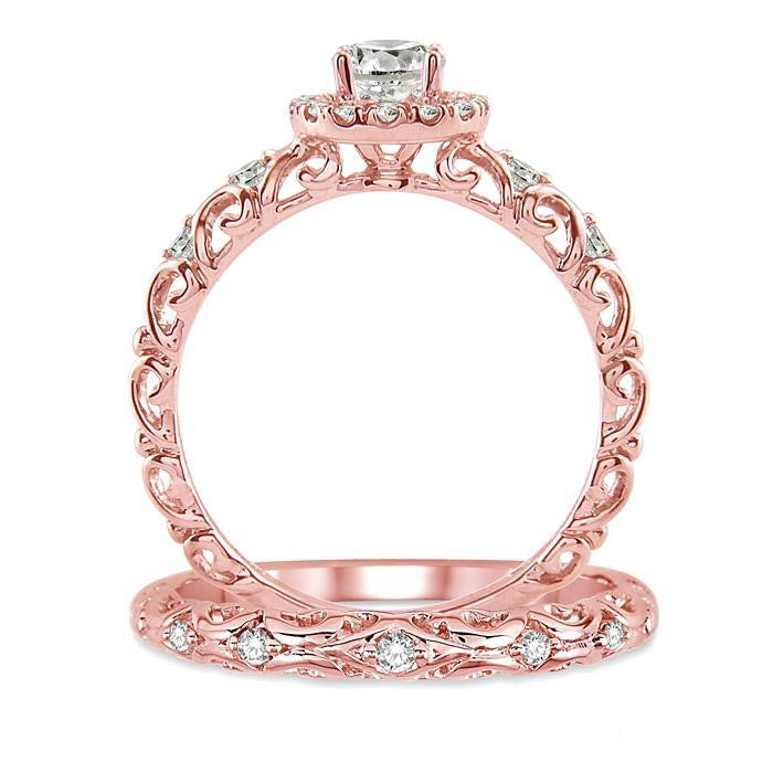 Round Shape Halo Diamond Wedding Set