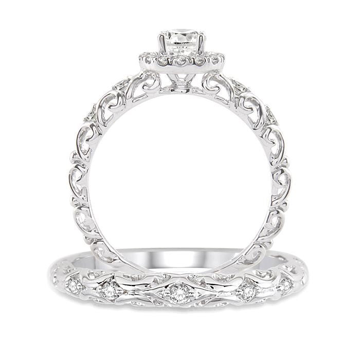 3/8 Ctw Diamond Wedding Set with 1/3 Ctw Round Cut Engagement Ring and 1/20 Ctw Wedding Band in 14K White Gold