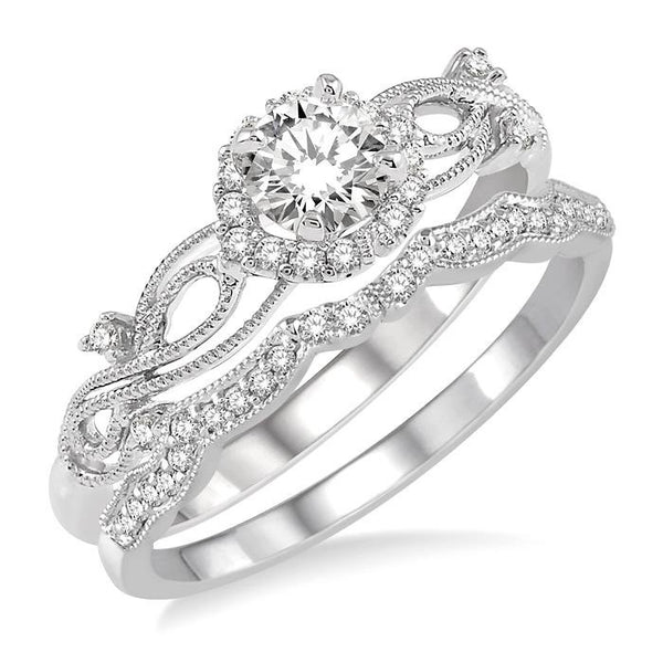 3/8 Ctw Diamond Wedding Set with 1/3 Ctw Round Cut Engagement Ring and 1/10 Ctw Wedding Band in 14K White Gold