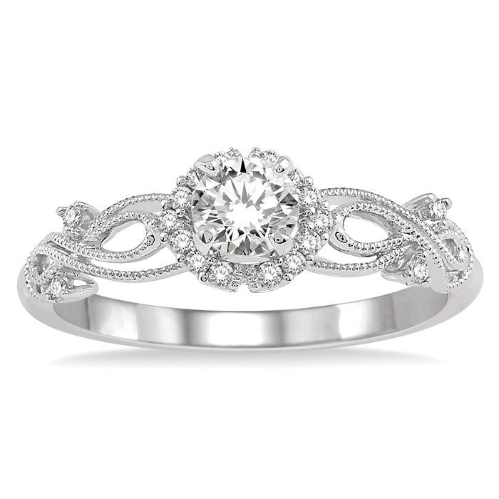 1/3 Ctw Diamond Engagement Ring with 1/5 Ct Round Cut Center Stone in 14K White Gold