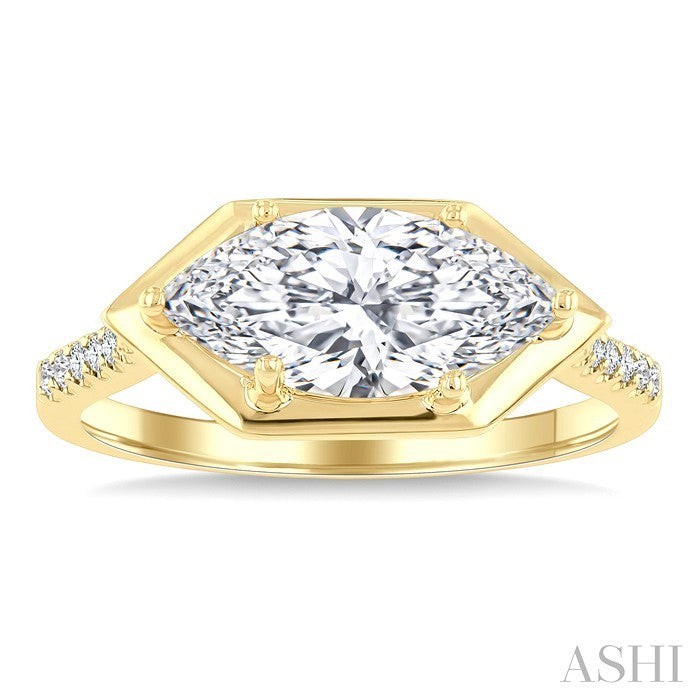 1/10 Ctw East-West Marquise Shape Round Cut Diamond Semi Mount Engagement Ring in 14K Yellow Gold