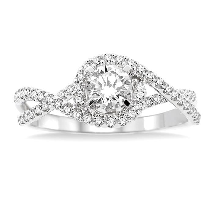5/8 Ctw Diamond Engagement Ring with 1/3 Ct Round Cut Center Stone in 14K White Gold