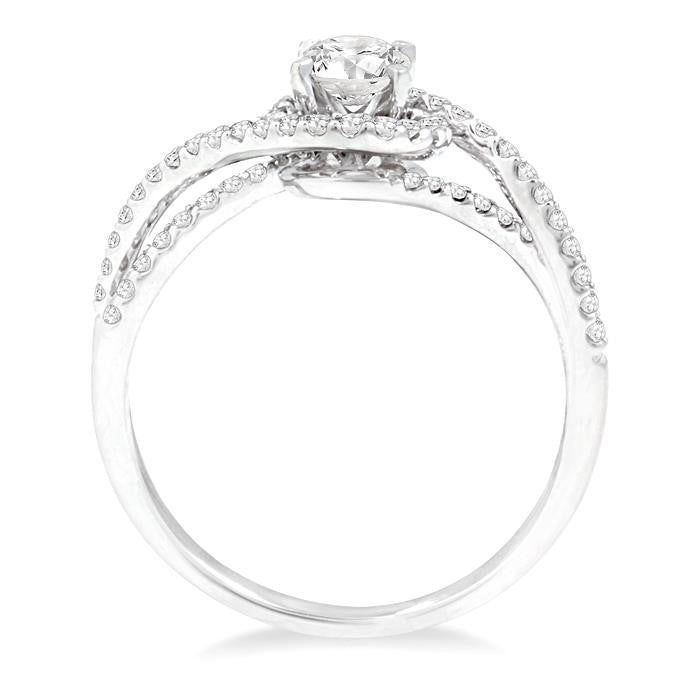 5/8 Ctw Diamond Engagement Ring with 1/3 Ct Round Cut Center Stone in 14K White Gold