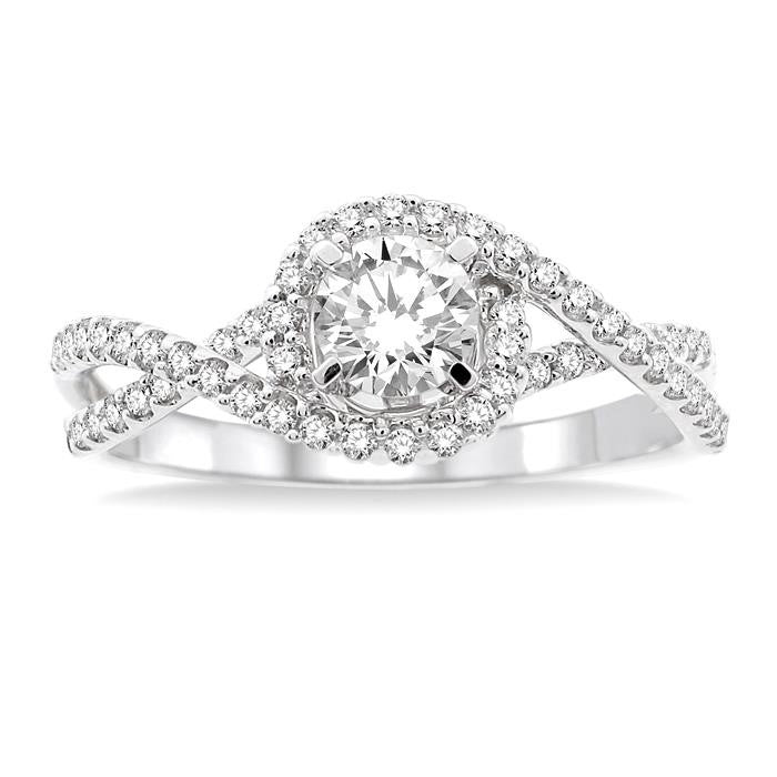 5/8 Ctw Diamond Engagement Ring with 1/3 Ct Round Cut Center Stone in 14K White Gold