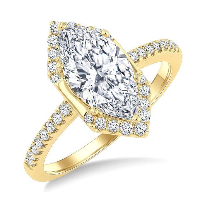 1/4 Ctw Vertical Marquise Shape Round Cut Diamond Semi Mount Engagement Ring in 14K Yellow Gold