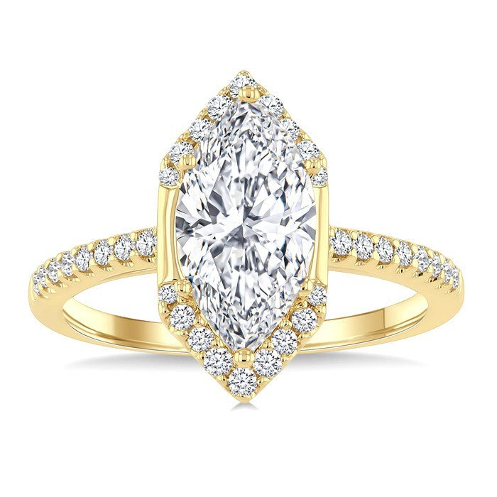 1/4 Ctw Vertical Marquise Shape Round Cut Diamond Semi Mount Engagement Ring in 14K Yellow Gold
