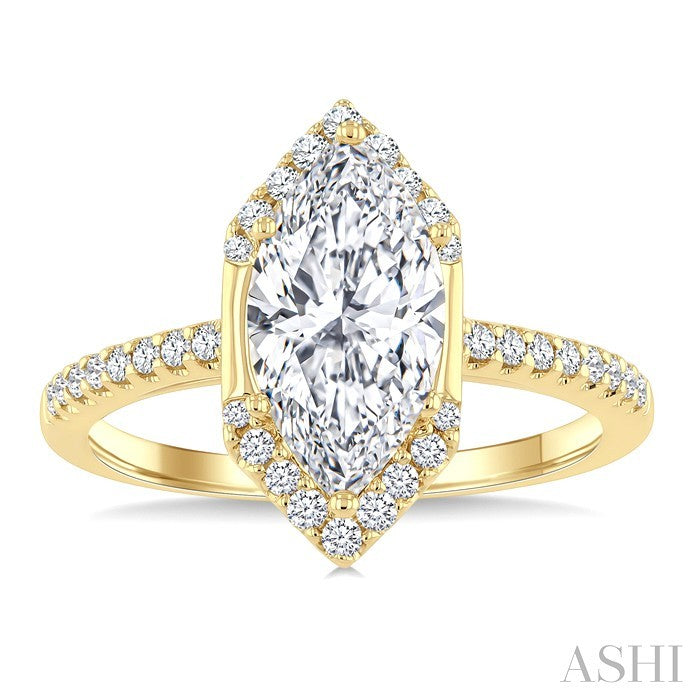 1/4 Ctw Vertical Marquise Shape Round Cut Diamond Semi Mount Engagement Ring in 14K Yellow Gold