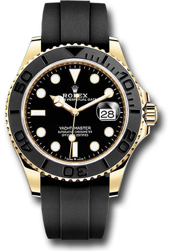 *Pre-Owned* Rolex Yellow Gold Yacht-Master 42 Watch - Black Dial - Oysterflex Strap