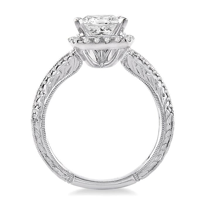 1 1/6 Ctw Diamond Engagement Ring with 3/4 Ct Princess Cut Center Stone in 14K White Gold