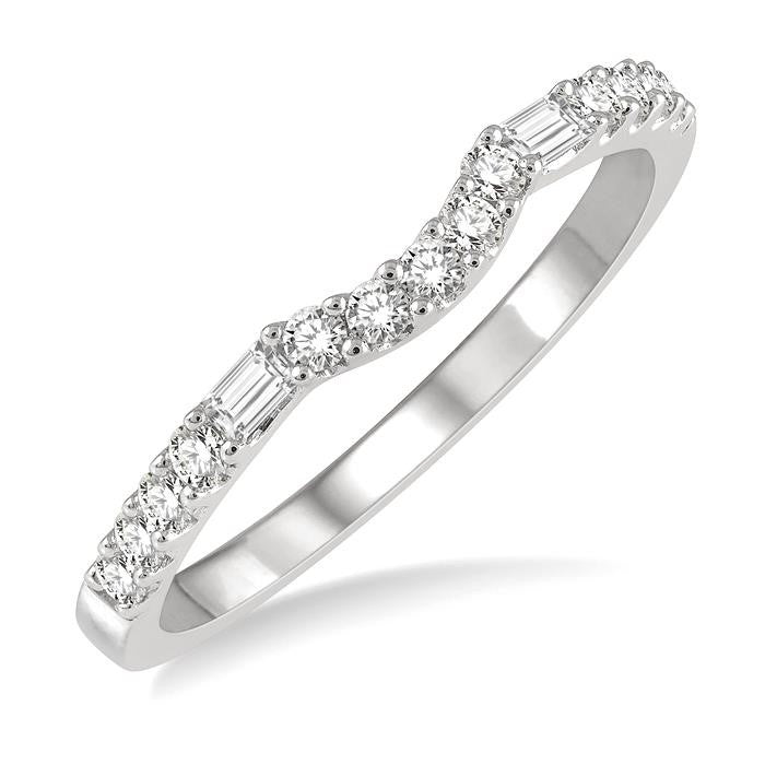 1/4 Ctw Arched Center Baguette and Round Cut Diamond Wedding Band in 14K White Gold