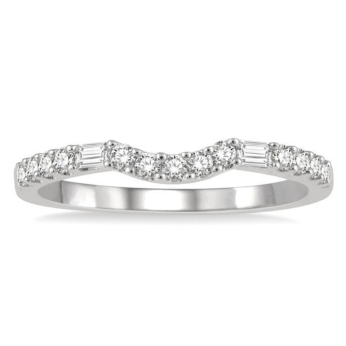 1/4 Ctw Arched Center Baguette and Round Cut Diamond Wedding Band in 14K White Gold