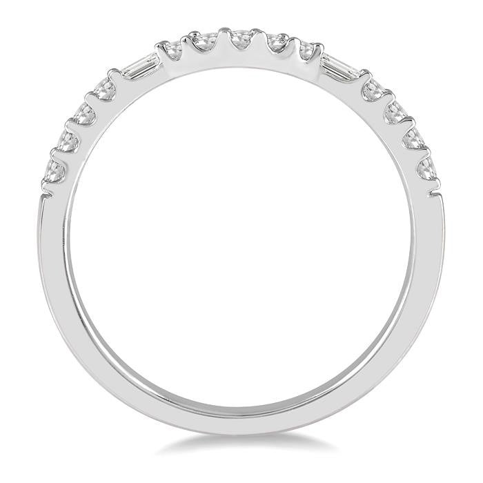 1/4 Ctw Arched Center Baguette and Round Cut Diamond Wedding Band in 14K White Gold