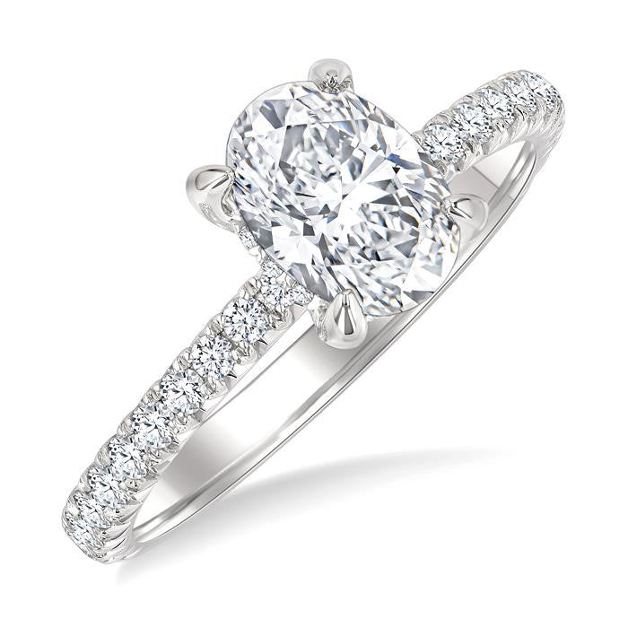 1/2 Ctw Oval Shape Semi-Mount Diamond Engagement Ring in 14K White Gold