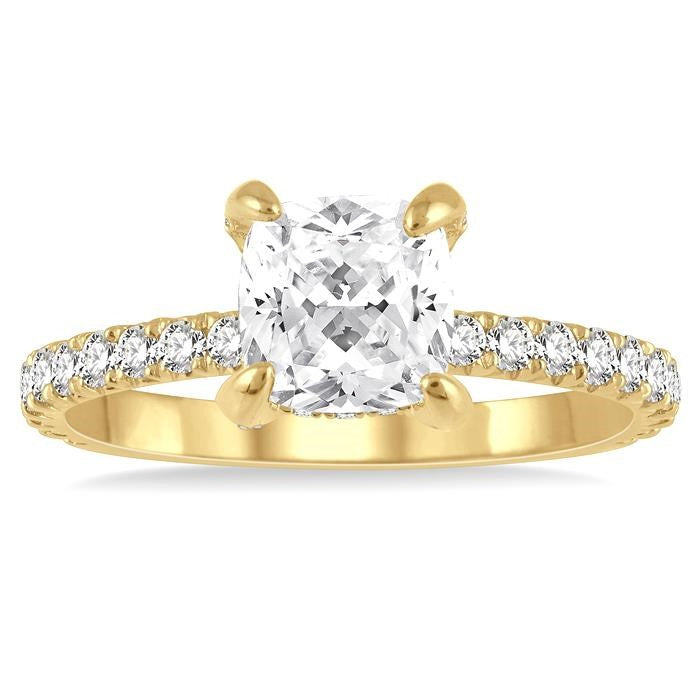1/2 Ctw Cushion Shape Round Cut Diamond Semi-Mount Engagement Ring in 14K Yellow Gold