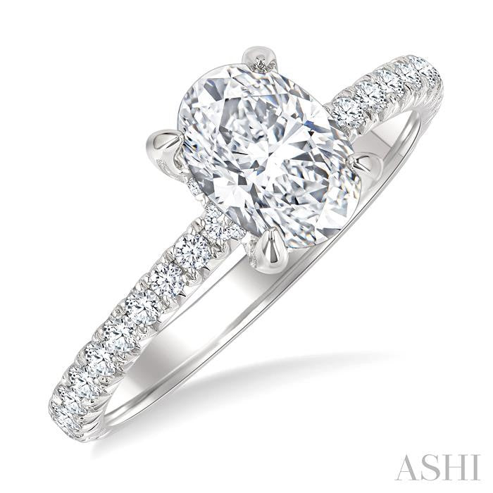 1/2 Ctw Oval Shape Semi-Mount Diamond Engagement Ring in 14K White Gold