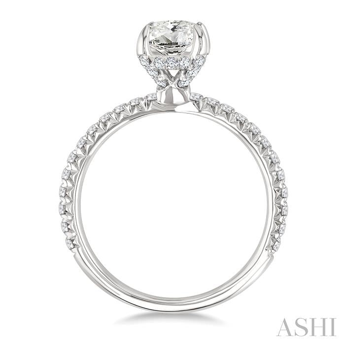 1/2 Ctw Oval Shape Semi-Mount Diamond Engagement Ring in 14K White Gold
