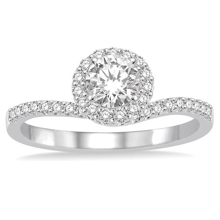 Round Shape Semi-Mount Halo Diamond Engagement Ring