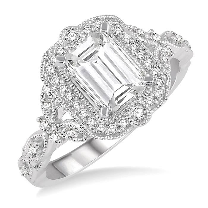 1/4 Ctw Lattice Semi-Mount Round Cut Diamond Engagement Ring in 14K White Gold
