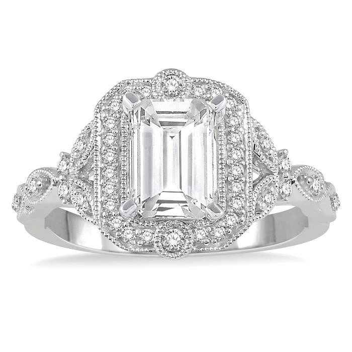 1/4 Ctw Lattice Semi-Mount Round Cut Diamond Engagement Ring in 14K White Gold