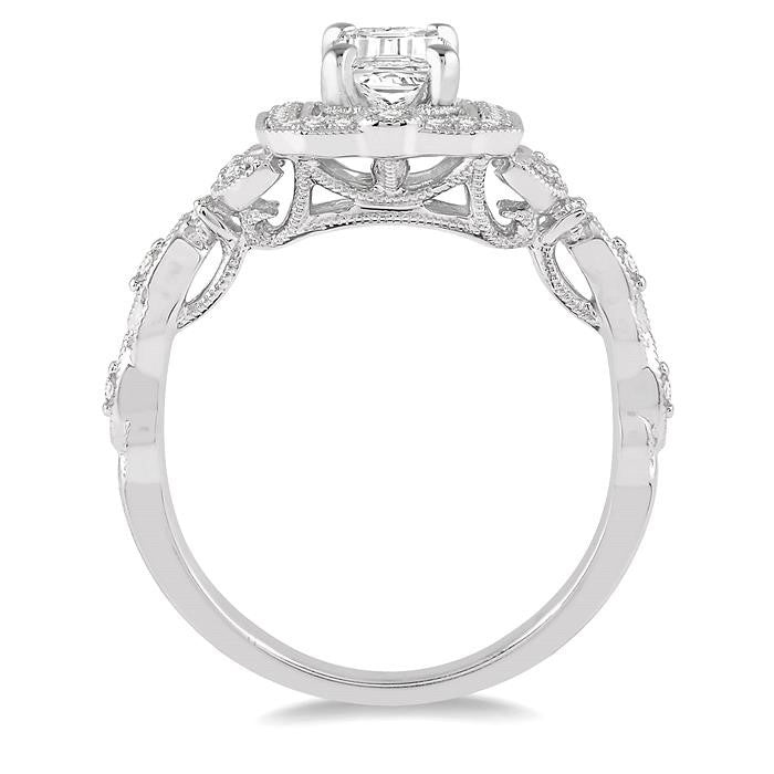 1/4 Ctw Lattice Semi-Mount Round Cut Diamond Engagement Ring in 14K White Gold