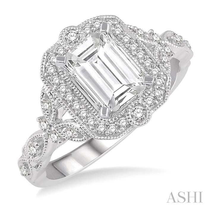 1/4 Ctw Lattice Semi-Mount Round Cut Diamond Engagement Ring in 14K White Gold