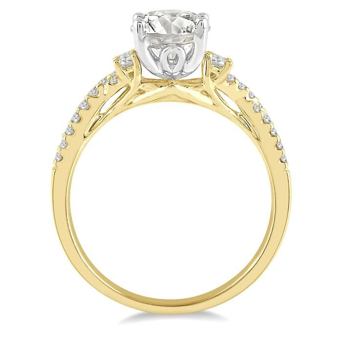 1/3 Ctw Intercrossed Semi-Mount Round Cut Diamond Engagement Ring in 14K Yellow and White Gold