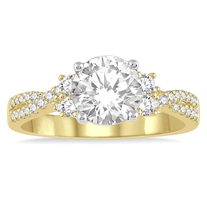 1/3 Ctw Intercrossed Semi-Mount Round Cut Diamond Engagement Ring in 14K Yellow and White Gold