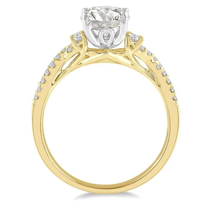 1/3 Ctw Intercrossed Semi-Mount Round Cut Diamond Engagement Ring in 14K Yellow and White Gold