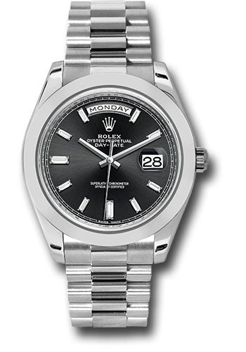 *Pre-Owned* Rolex 950 Platinum Day-Date 40 Watch - Smooth Bezel - Black Baguette Diamond Dial - President Bracelet