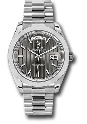 *Pre-Owned* Rolex 950 Platinum Day-Date 40 Watch - Smooth Bezel - Dark Rhodium Index Dial - President Bracelet