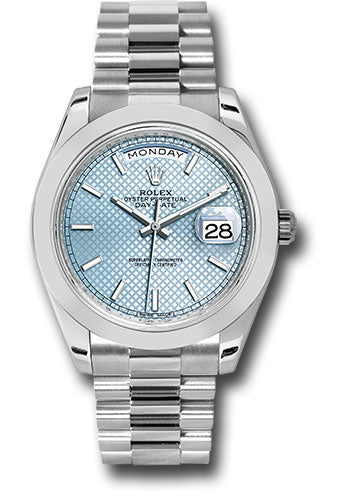 *Pre-Owned* Rolex 950 Platinum Day-Date 40 Watch - Smooth Bezel - Ice Blue Diagonal Motif Index Dial - President Bracelet
