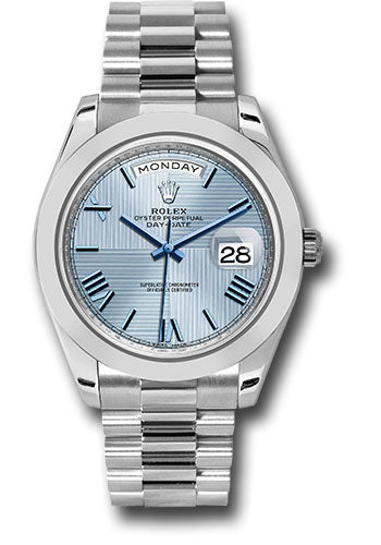 *Pre-Owned* Rolex 950 Platinum Day-Date 40 Watch - Smooth Bezel - Ice Blue Quadrant Motif Bevelled Roman Dial - President Bracelet
