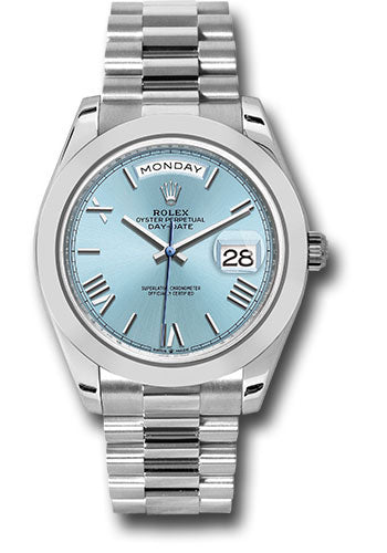 *Pre-Owned* Rolex Platinum Day-Date 40 Watch - Smooth Bezel - Ice Blue Roman Dial - President Bracelet