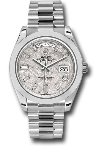 *Pre-Owned* Rolex Platinum Day-Date 40 Watch - Smooth Bezel - Meteorite Baguette Diamond Dial - President Bracelet