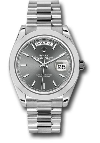 *Pre-Owned* Rolex Platinum Day-Date 40 Watch - Smooth Bezel - Slate Index Dial - President Bracelet