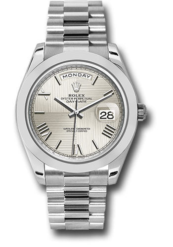 *Pre-Owned* Rolex 950 Platinum Day-Date 40 Watch - Smooth Bezel - Silver Quadrant Motif Bevelled Roman Dial - President Bracelet