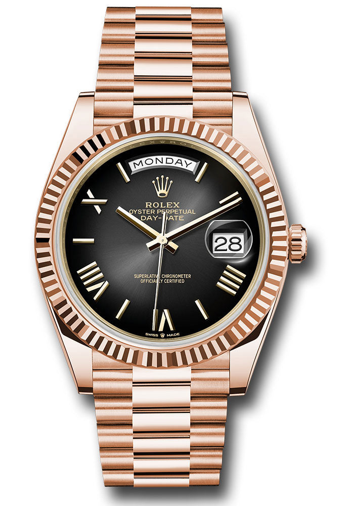 *Pre-Owned* Rolex Everose Gold Day-Date 40 Watch - Fluted Bezel - Slate OmbrÃ© Roman Dial - President Bracelet