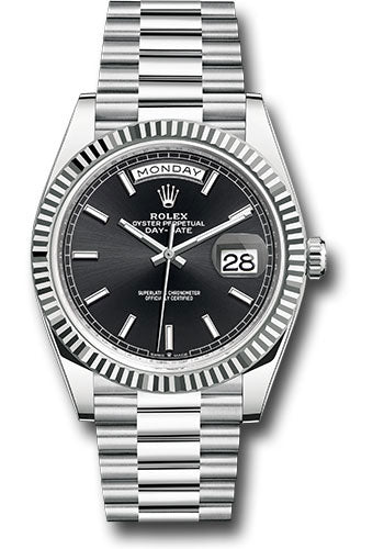 *Pre-Owned* Rolex Platinum Day-Date 40 Watch - Fluted Bezel - Bright Black Index Dial - President Bracelet