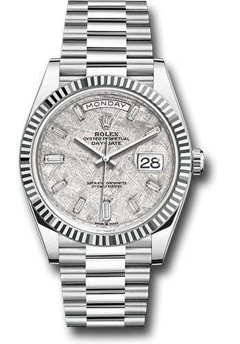 *Pre-Owned* Rolex Platinum Day-Date 40 Watch - Fluted Bezel - Meteorite Dial - President Bracelet