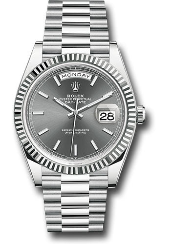 *Pre-Owned* Rolex Platinum Day-Date 40 Watch - Fluted Bezel - Slate Index Dial - President Bracelet