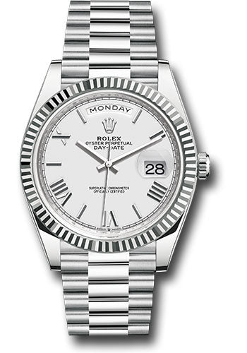 *Pre-Owned* Rolex Platinum Day-Date 40 Watch - Fluted Bezel - White Roman Dial - President Bracelet