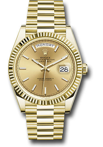 *Pre-Owned* Rolex Yellow Gold Day-Date 40 Watch - Fluted Bezel - Champagne Index Dial - President Bracelet