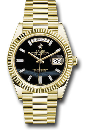 *Pre-Owned* Rolex Yellow Gold Day-Date 40 Watch - Fluted Bezel - Onyx Dial - President Bracelet
