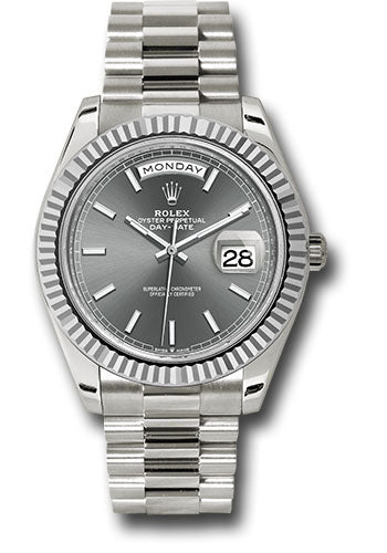 *Pre-Owned* Rolex White Gold Day-Date 40 Watch - Fluted Bezel - Slate Index Dial - President Bracelet