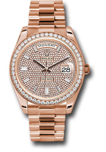 *Pre-Owned* Rolex Everose Gold Day-Date 40 Watch - Everose Gold Bezel - Diamond Paved Dial - President Bracelet