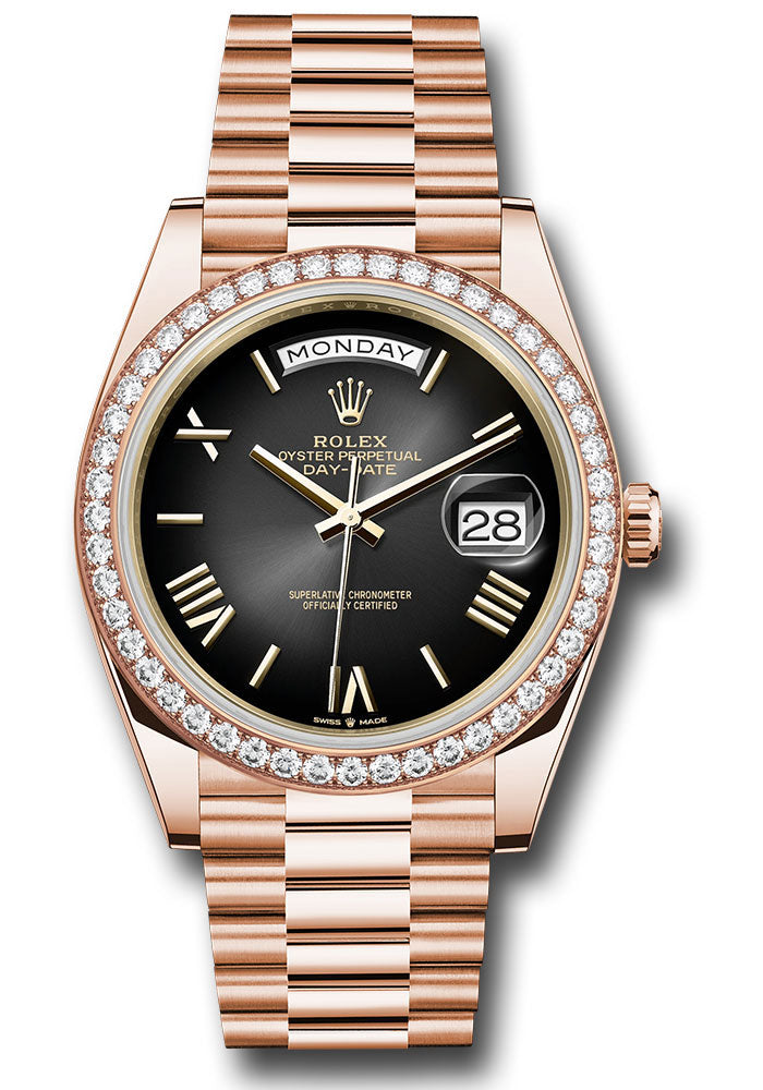 *Pre-Owned* Rolex Everose Gold Day-Date 40 Watch - Diamond Bezel - Slate OmbrÃ© Roman Dial - President Bracelet