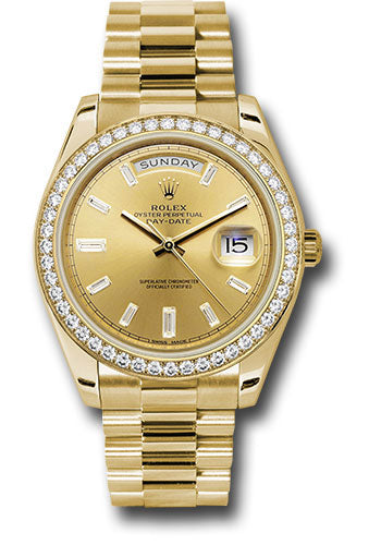 *Pre-Owned* Rolex Yellow Gold Day-Date 40 Watch - Yellow Gold Bezel - Champagne Baguette Diamond Dial - President Bracelet