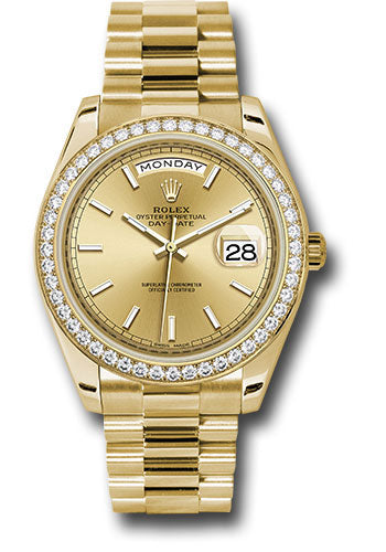 *Pre-Owned* Rolex Yellow Gold Day-Date 40 Watch - Bezel - Champagne Index Dial - President Bracelet