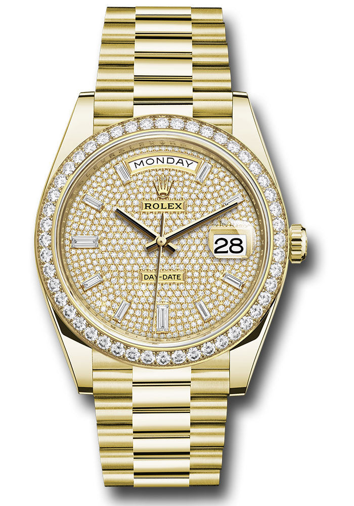 *Pre-Owned* Rolex Yellow Gold Day-Date 40 Watch - Diamond Bezel - Diamond-Paved Dial - President Bracelet